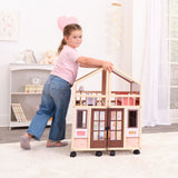 KidKraft So Darling Wooden Dollhouse on Wheels – 2 Levels, 4 Rooms, Lights, Sounds & 29 Accessories