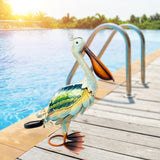 19" Solar Metal Pelican Garden Statue, 3D Glass Outdoor Bird Sculpture
