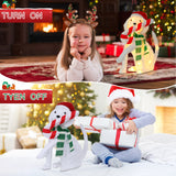20" H Lighted Christmas Dog Decoration with Candy Cane – White Plush LED Holiday Décor