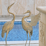 25" Metal Crane Garden Statues, Set of 2 Waterproof Blue Iron Bird Sculptures