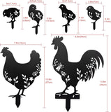 6-Pc Metal Chicken Yard Art Garden Stakes, Black Rooster, Hen & Chicks Silhouette Set