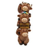 Solar Highland Cow Garden Statue with Welcome Sign & Glowing Flowers, Resin Cattle Sculpture