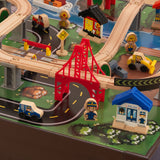 KidKraft Metropolis Wooden Train Set & Table – Elevated Track, Magnetic Train & Storage Drawer, Espresso