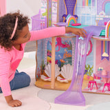 Nearly 4 ft. KidKraft Rainbow Dreamers Unicorn Mermaid Wooden Dollhouse – 3 Levels, Slide, Swing & 15 Accessories