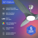 Atomi Smart Monarc 52" Wi-Fi Indoor Ceiling Fan with RGB Color-Changing LED Light