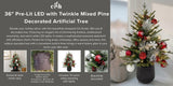 36" CGH Pre-Lit Mixed Pine Decorated Artificial Christmas Tree with 70 Warm White LED Lights and Timer