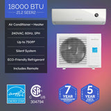 Atomi Smart 18,000 BTU Mini Split Air Conditioner & Heater – Tempestas Smart Heat Pump w/ AT2240
