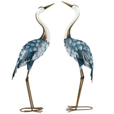 Set of 2 Metal Crane Garden Statues, 28.5" & 29.25" Outdoor Standing Bird Sculptures