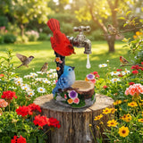 12" Solar Bird Garden Statue with Red Cardinal & Blue Robin