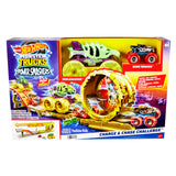 Hot Wheels Monster Trucks Power Smashers Charge & Chase Track Set – 1:24 Skelesaurus, 1:64 Bone Shaker & 2 Crushed Cars