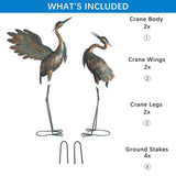42" H Metal Crane Garden Statues,  Set of 2 Copper Patina Heron Sculptures