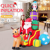 5.9' Christmas Inflatable Santa & Reindeer Sleigh with Penguin, Gift Box & LED Lights