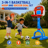 JoyStone 3-in-1 Kids Basketball Hoop and Soccer Goal Set, Adjustable 2'–4.5' with 2 Basketballs, 2 Soccer Balls and Pump