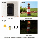 Lumiartisan 12.8" Solar Lighthouse Garden Statue, Red Resin Outdoor Lighthouse Décor