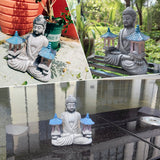 Solar Meditating Buddha Garden Statue with Warm LED Light, Weather-Resistant Resin Zen Sculpture