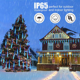 10-Tube 360 LED Meteor Shower Icicle String Lights, 14.44 ft Connectable Outdoor Falling Rain Lights