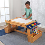 KidKraft Wooden Art Table – Drying Rack, Paper Roll, Paint Cups & 6 Storage Compartments