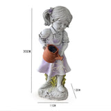 Solar Watering Girl Garden Statue with Fairy Lights, 12.6" Resin Outdoor Garden Décor