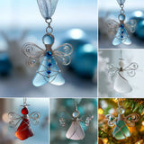 Handmade Sea Glass Angel Christmas Ornament with Silver Wire Wings and Rope Hanger