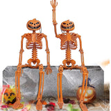2-Pack 14.9" Halloween Pumpkin Skeleton Decorations with Posable Joints & Hanging Strings