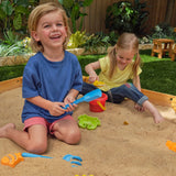 KidKraft Backyard Wooden Sandbox – Built-In Seating & Mesh Cover for Multiple Kids
