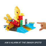 Hot Wheels Monster Trucks 5-Alarm Torch Tower Takedown – Fire Monster Playset with 2 Crushed Cars