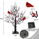 Vintage Glowing Tree with Cardinals 21", LED Lighted Bonsai Tree with Berries