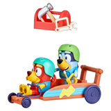 Bluey & Rusty Go-Kart Vehicle Pack – 2 Articulated 2.5" Figures, Helmets, Tools & Toolbox