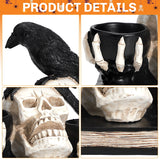 Ayieyill Light-Up Halloween Skull with Raven, Resin Gothic Candle Holder Decor