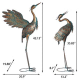 42" H Metal Crane Garden Statues,  Set of 2 Copper Patina Heron Sculptures