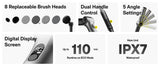 HOTO Flexi Cordless Spin Scrubber with Extension Rod, 8 Brush Heads, IPX7 Waterproof, 110-Min Runtime