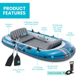 Intex Excursion Inflatable 4 People Boat Set with Oars, Pump, Fishing Rod Holders & Motor Mount Fittings