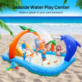 Inflatable Water Park Pool with Slide & Sprinkler, 95" x 75" x 40" Family Splash Pool