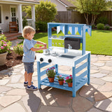 33.5" Double-Sided Wooden Outdoor Mud Kitchen – Water-Tank Faucet, Removable Sink & 8 Cooking Accessories