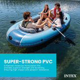 Intex Excursion Inflatable 4 People Boat Set with Oars, Pump, Fishing Rod Holders & Motor Mount Fittings