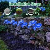 2 Pack Solar Blue Rose Garden Lights – 5-Rose LED Solar Flower Stake Lights