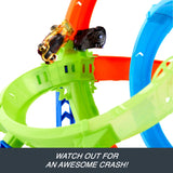 Hot Wheels Stunt Tracks Rapid Launch Cyclone Track Set with 1:64 Die-Cast Car, 2 Loops & 2 Crash Zones