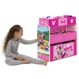4-Piece Disney Minnie Mouse Wooden Toddler Playroom Set – Pink Table, 2 Chairs & 6-Bin Toy Organizer
