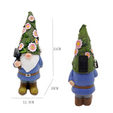 12" Solar Garden Gnome Statue with 6 Flower LED Lights, Hand-Painted Resin Fairy Outdoor Décor