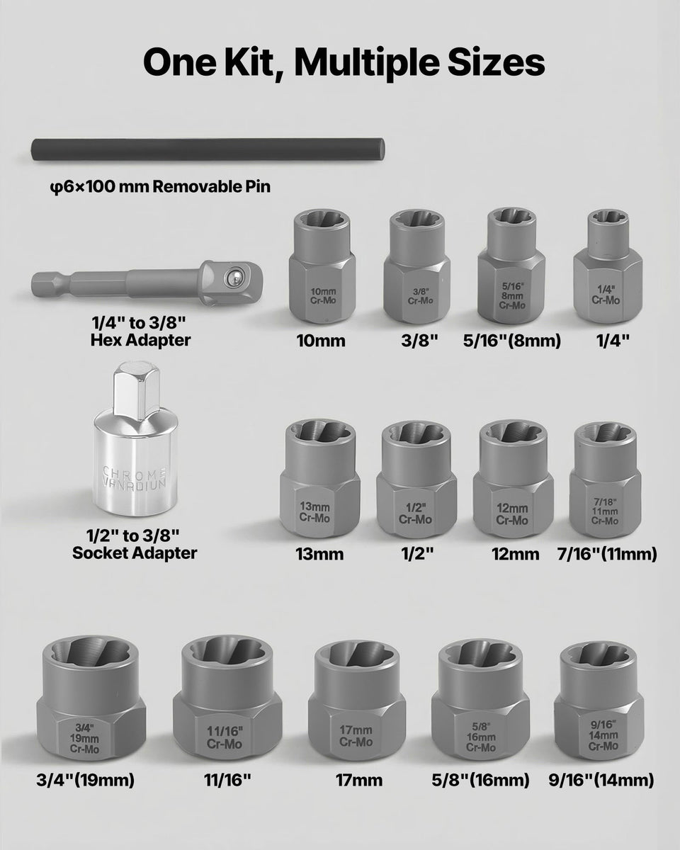 VEVOR Bolt Extractor Kit, 16 Pieces Impact Bolt & Nut Remover Set wit ...