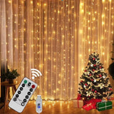 9.8 ft. × 9.8 ft. Warm White LED Curtain Lights – 300 LEDs, USB Power & Remote
