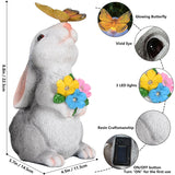 8.8" Solar Rabbit Garden Statue with 5 LED Lights, Hand-Painted Resin Bunny with Butterfly