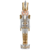 Haute Decor 37.6" Gold and Silver Resin Christmas Nutcracker with Metallic Glitter