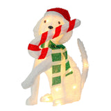 20" H Lighted Christmas Dog Decoration with Candy Cane – White Plush LED Holiday Décor