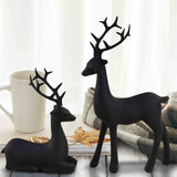 Set of 2 Black Resin Reindeer Figurines – Gothic Christmas Tabletop Decorations