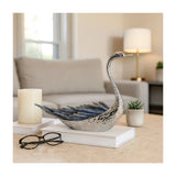 Decorative Swan Sculpture with Blue Kyanite Stone, Silver Metal Tabletop Figurine