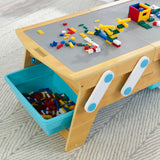 KidKraft Building Bricks Play N Store Wooden Activity Table – 200+ Blocks, 3 Storage Bins & Natural Finish