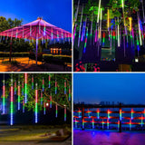 Solar Meteor Shower Icicle Lights, 8 Tubes, 192 LEDs, 11.8" Solar Falling Rain Lights