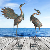 42" H Metal Crane Garden Statues,  Set of 2 Copper Patina Heron Sculptures