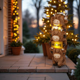 Solar Highland Cow Garden Statue with Welcome Sign & Glowing Flowers, Resin Cattle Sculpture